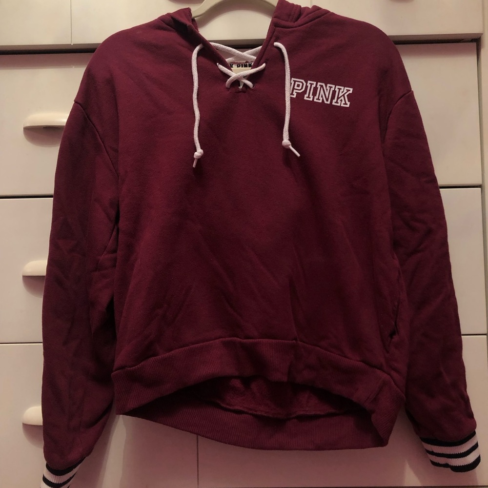 maroon laced pink sweatshirt